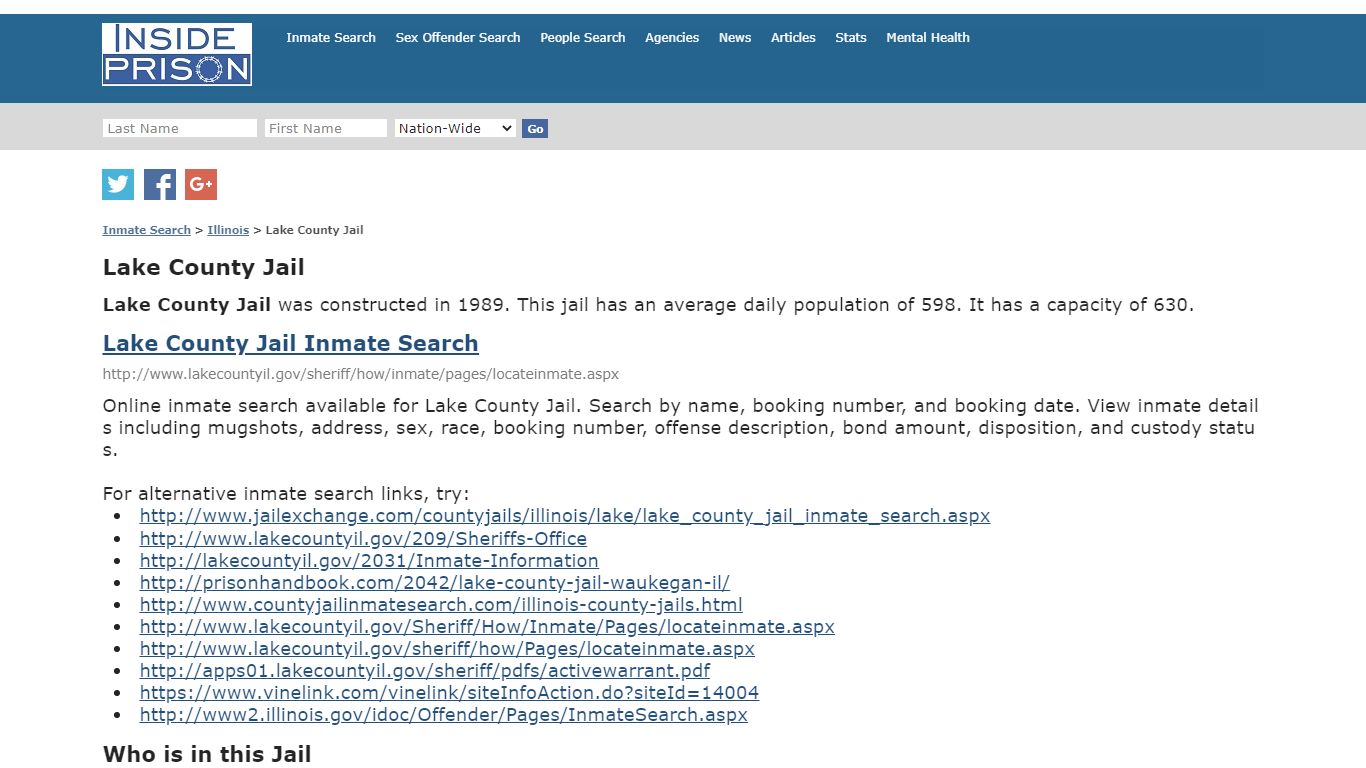 Lake County Jail - Illinois - Inmate Search - Inside Prison